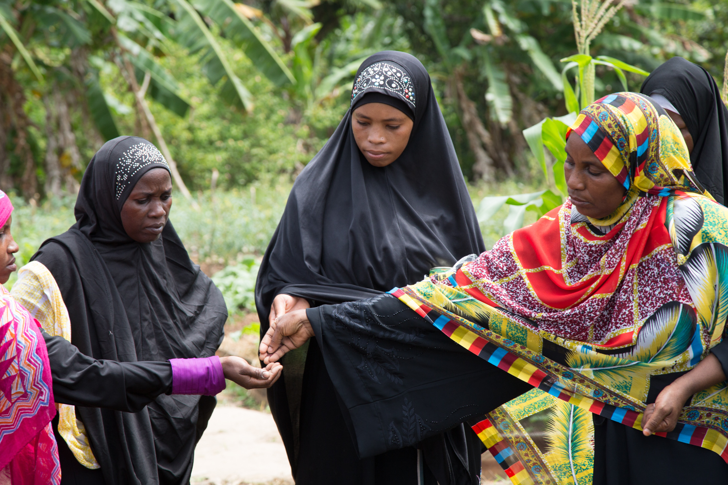 Zanzibari women sharing seeds